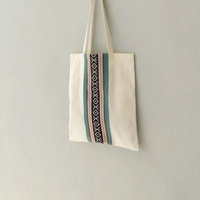 White Canvas Tote Bag Decorated with Sadu Fabric - Available in Two Colors