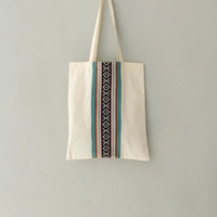 White Canvas Tote Bag Decorated with Sadu Fabric - Available in Two Colors