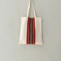 White Canvas Tote Bag Decorated with Sadu Fabric - Available in Two Colors