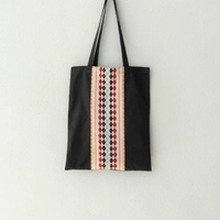 Black Fabric Tote Bag Decorated with Attractive Bedouin Details - Available in Three Designs - Black , Beige and orange