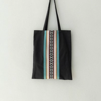 Black Fabric Tote Bag Decorated with Attractive Bedouin Details - Available in Three Designs - Black , Beige and orange