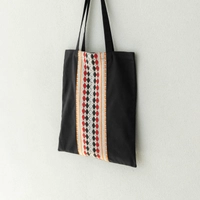 Black Fabric Tote Bag Decorated with Attractive Bedouin Details - Available in Three Designs - Black , Beige and orange