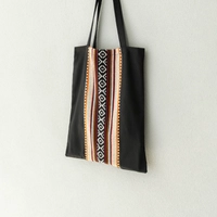 Black Fabric Tote Bag Decorated with Attractive Bedouin Details - Available in Three Designs - Black , Beige and orange