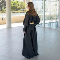 Stylish Long Black Cardigan with Gold Belt and Luxurious Gold Detailing in Arabic Abaya Style