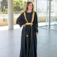 Stylish Long Black Cardigan with Gold Belt and Luxurious Gold Detailing in Arabic Abaya Style