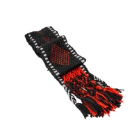 Handwoven Red and Black Thread Wall Decor with Braided Fringes - Perfect for Home Decor