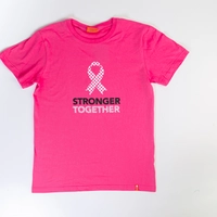 Pink T-Shirt with a Ribbon Design and the Word (Stronger Together) to Support Breast Cancer Patients