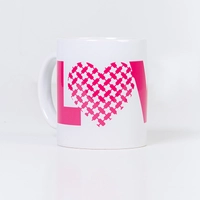 Love-themed White Cup with Pink Decor and Jordanian Shemagh Heart Engraving