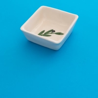 White Square Ceramic Dish for Serving Nuts - Decorated with A Hand-Drawn Olive Branch