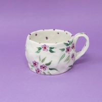 Classy Purple Ceramic Set with Natural Rose Motif   - Set of Mug and Plate