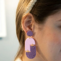 Texture Dangling Clay Earrings - Available in Two Colors - Purple