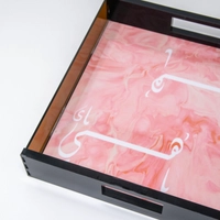 Pink Square Acrylic Serving Tray Adorned with Arabic Calligraphy