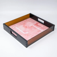 Pink Square Acrylic Serving Tray Adorned with Arabic Calligraphy