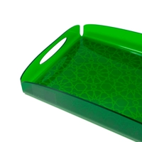 Small Acrylic Serving Tray with Arabic Geometric Shapes​ - Dark Green Color 