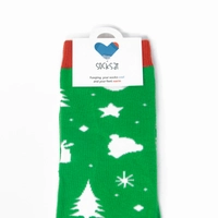 Winter Vibes Socks - Green Socks with Christmas Decorations  - For Women