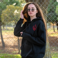 Black Hoodie adorned with Red Hand-Embroidery - Available in Three Sizes