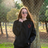 Black Hoodie adorned with Red Hand-Embroidery - Available in Three Sizes