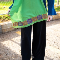 Dark Green Shawl Decorated with Geometric Patterns of Hand Embroidery