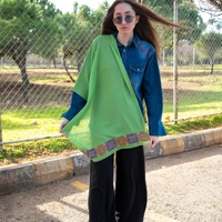 Dark Green Shawl Decorated with Geometric Patterns of Hand Embroidery