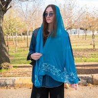 Unique Heritage Accessories: A Blue Head Shawl with Peasant Hand Embroidery