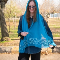 Unique Heritage Accessories: A Blue Head Shawl with Peasant Hand Embroidery