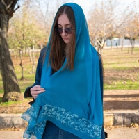 Unique Heritage Accessories: A Blue Head Shawl with Peasant Hand Embroidery