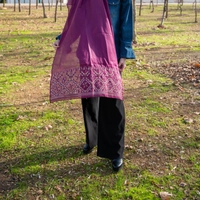 Embroidered Scarf - Hand Embroidered Wide Purple Fabric Shawl