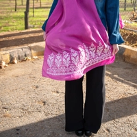 Fuchsia Shawl Decorated with White Peasant Embroidery