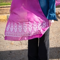 Fuchsia Shawl Decorated with White Peasant Embroidery