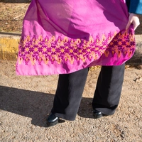 Wide Fuchsia Shawl Decorated with Yellow Peasant Embroidery