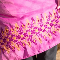 Wide Fuchsia Shawl Decorated with Yellow Peasant Embroidery