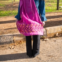 Wide Fuchsia Shawl Decorated with Yellow Peasant Embroidery