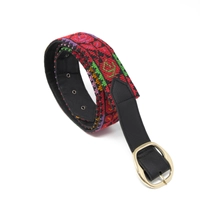 Women's Red Heritage Belt with Handmade Peasant Embroidery