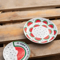 Watermelon Plates Set: Hand-Painted White Plate with Watermelon Design - 2 Pieces