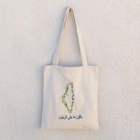 White Canvas Tote Bag with Hand-Embroidered Olive Branches and Palestine Map​ Design