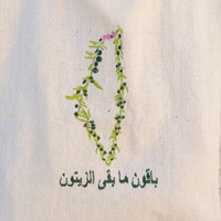 White Canvas Tote Bag with Hand-Embroidered Olive Branches and Palestine Map​ Design