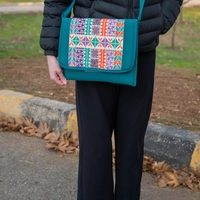 Large Fabric Crossbody Bag with Elegant Heritage Embroidery  - Green