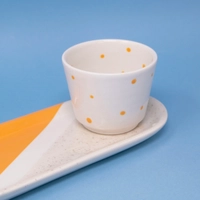 Ceramic Coffee Cup set with Cylindrical Saucer in White and Orange Color ​