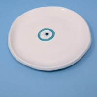 Handmade White Round Jewelry Dish with Blue Bead Design