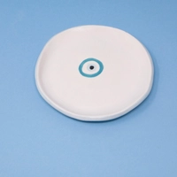 Handmade White Round Jewelry Dish with Blue Bead Design