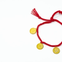 Adjustable Red Rope Bracelet Adorned with Gold Liras