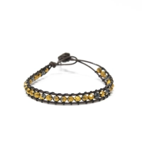 Beaded Accessories: Brown String Bracelet Made of Small Orange Beads