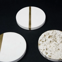 Luxurious Concrete Serving Set: Circular Serving Tray with White & Gold Coasters