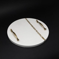 Luxurious Concrete Serving Set: Circular Serving Tray with White & Gold Coasters