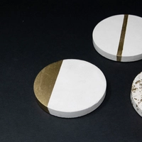 Luxurious Concrete Serving Set: Circular Serving Tray with White & Gold Coasters