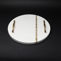 Luxurious Concrete Serving Set: Circular Serving Tray with White & Gold Coasters