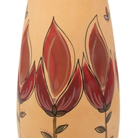 Pottery Bottle with a Water Cup Adorned with Red Flowers Drawings - 1.5 Liters