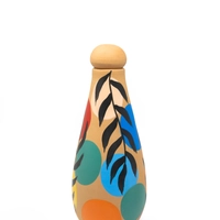 Pottery Water Bottle with Cup - Adorned with Colorful Details - 1.5-liter