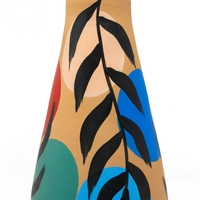 Pottery Water Bottle with Cup - Adorned with Colorful Details - 1.5-liter