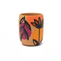 Handcrafted Pottery Cups with Attractive Earthy Tones Paintings - Available in Several Colors - Fuchsia